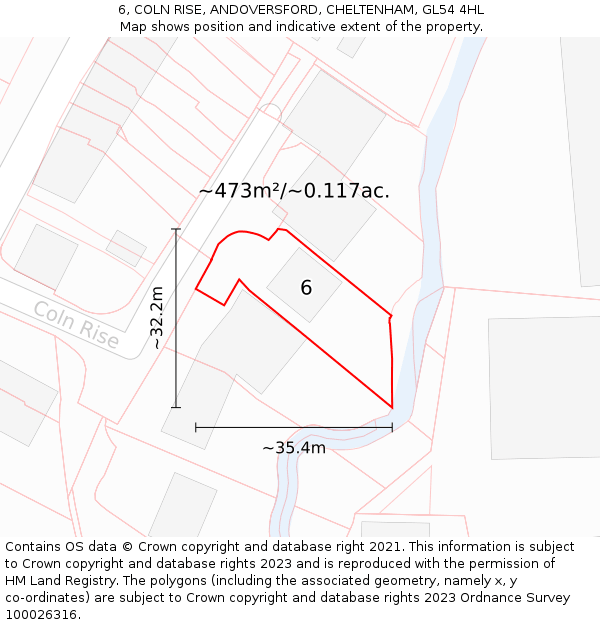 6, COLN RISE, ANDOVERSFORD, CHELTENHAM, GL54 4HL: Plot and title map