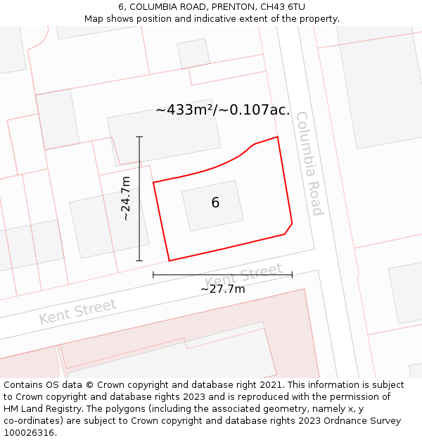 6, COLUMBIA ROAD, PRENTON, CH43 6TU: Plot and title map