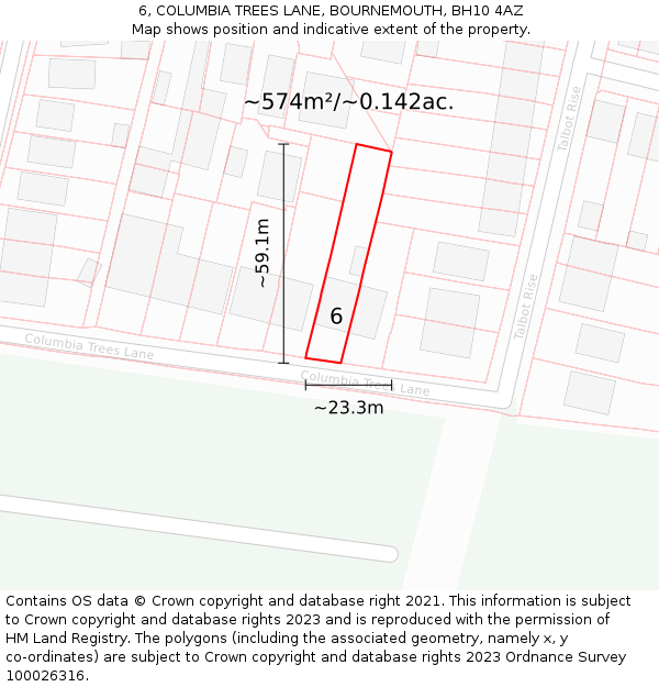 6, COLUMBIA TREES LANE, BOURNEMOUTH, BH10 4AZ: Plot and title map