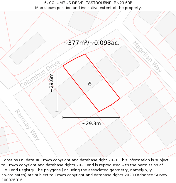 6, COLUMBUS DRIVE, EASTBOURNE, BN23 6RR: Plot and title map
