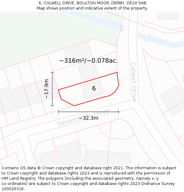 6, COLWELL DRIVE, BOULTON MOOR, DERBY, DE24 5AB: Plot and title map
