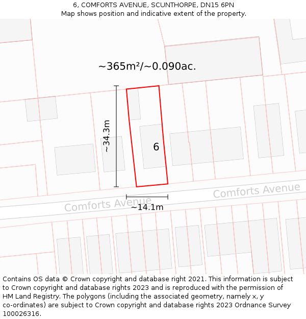 6, COMFORTS AVENUE, SCUNTHORPE, DN15 6PN: Plot and title map