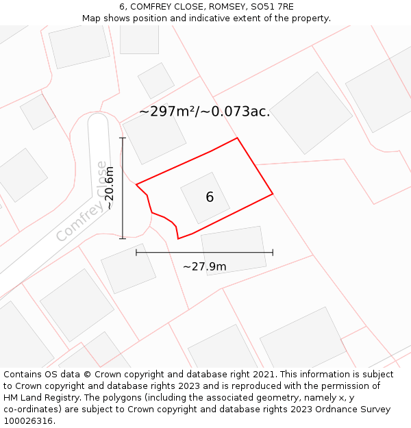 6, COMFREY CLOSE, ROMSEY, SO51 7RE: Plot and title map