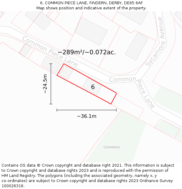 6, COMMON PIECE LANE, FINDERN, DERBY, DE65 6AF: Plot and title map