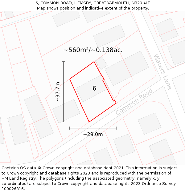 6, COMMON ROAD, HEMSBY, GREAT YARMOUTH, NR29 4LT: Plot and title map