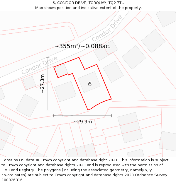 6, CONDOR DRIVE, TORQUAY, TQ2 7TU: Plot and title map