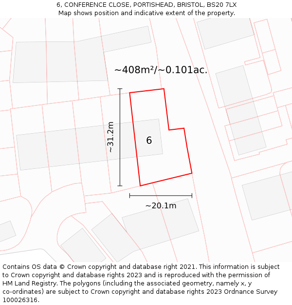 6, CONFERENCE CLOSE, PORTISHEAD, BRISTOL, BS20 7LX: Plot and title map