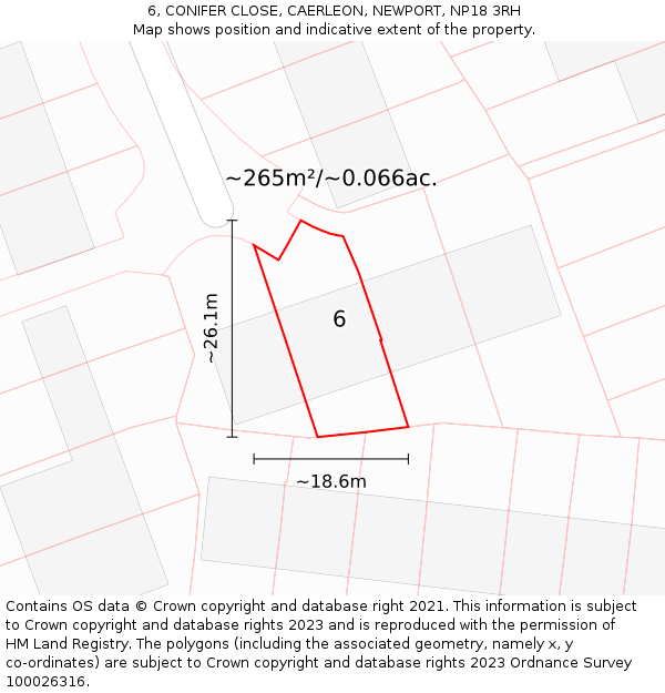6, CONIFER CLOSE, CAERLEON, NEWPORT, NP18 3RH: Plot and title map