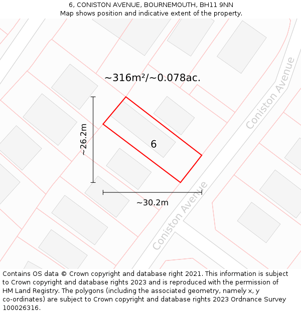 6, CONISTON AVENUE, BOURNEMOUTH, BH11 9NN: Plot and title map