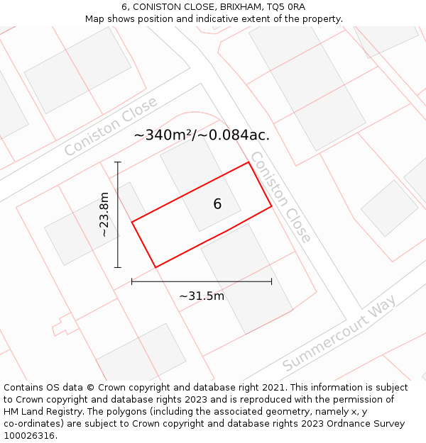 6, CONISTON CLOSE, BRIXHAM, TQ5 0RA: Plot and title map