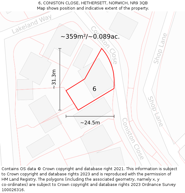 6, CONISTON CLOSE, HETHERSETT, NORWICH, NR9 3QB: Plot and title map