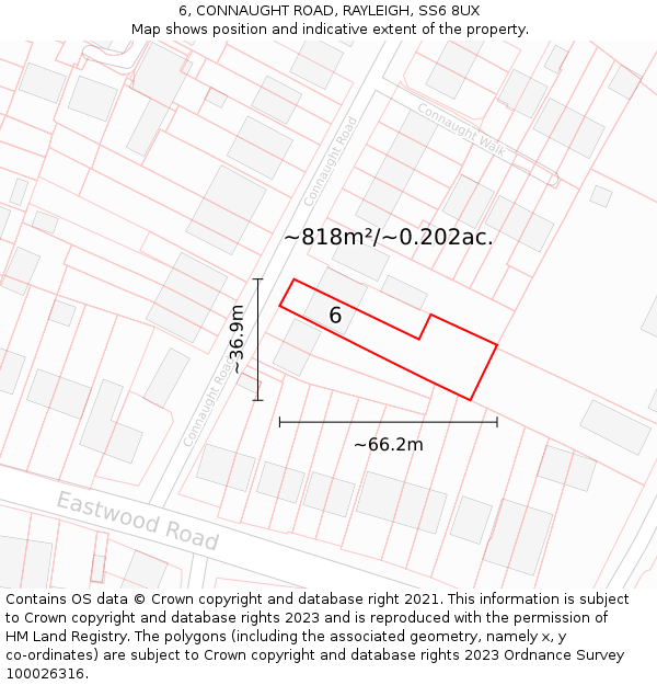 6, CONNAUGHT ROAD, RAYLEIGH, SS6 8UX: Plot and title map