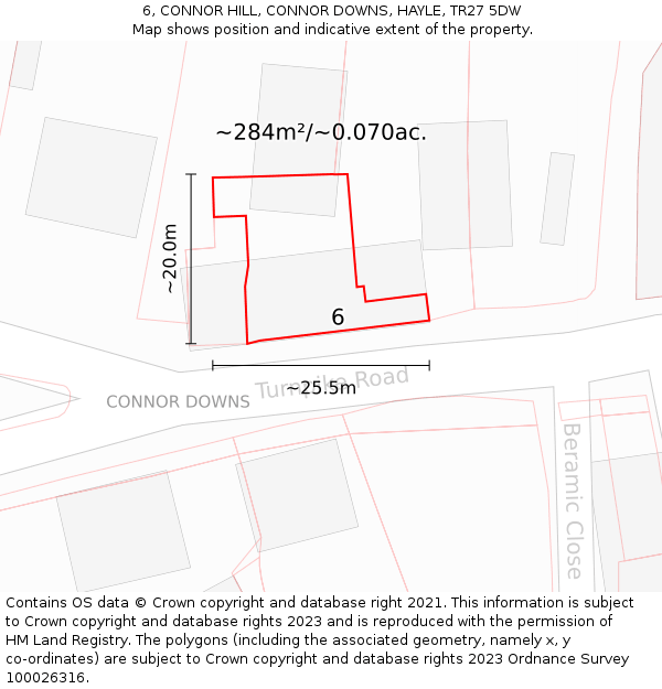 6, CONNOR HILL, CONNOR DOWNS, HAYLE, TR27 5DW: Plot and title map