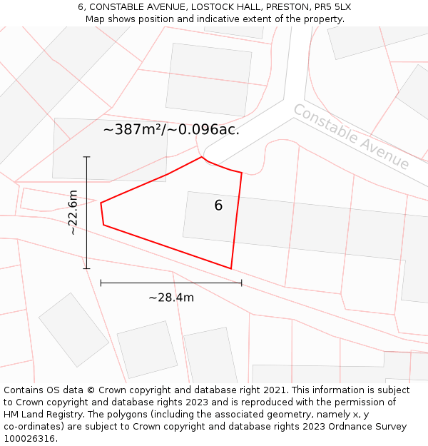 6, CONSTABLE AVENUE, LOSTOCK HALL, PRESTON, PR5 5LX: Plot and title map