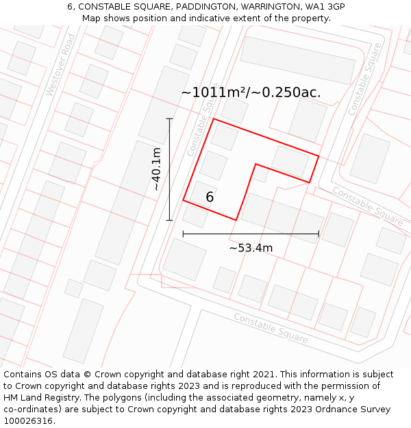 6, CONSTABLE SQUARE, PADDINGTON, WARRINGTON, WA1 3GP: Plot and title map