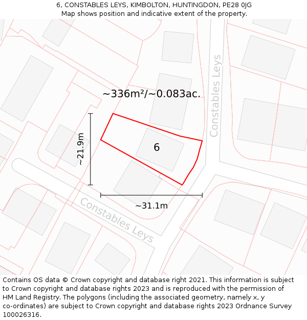 6, CONSTABLES LEYS, KIMBOLTON, HUNTINGDON, PE28 0JG: Plot and title map