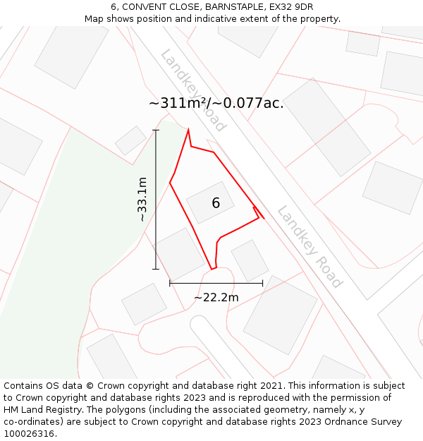6, CONVENT CLOSE, BARNSTAPLE, EX32 9DR: Plot and title map