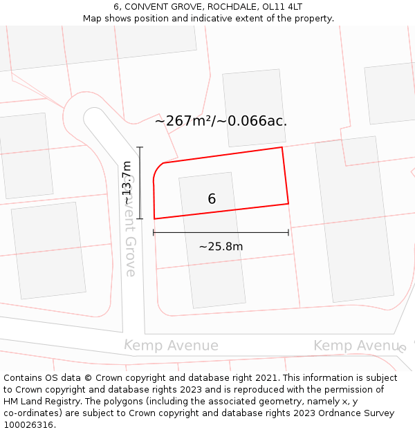6, CONVENT GROVE, ROCHDALE, OL11 4LT: Plot and title map
