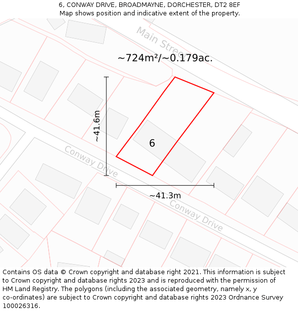 6, CONWAY DRIVE, BROADMAYNE, DORCHESTER, DT2 8EF: Plot and title map