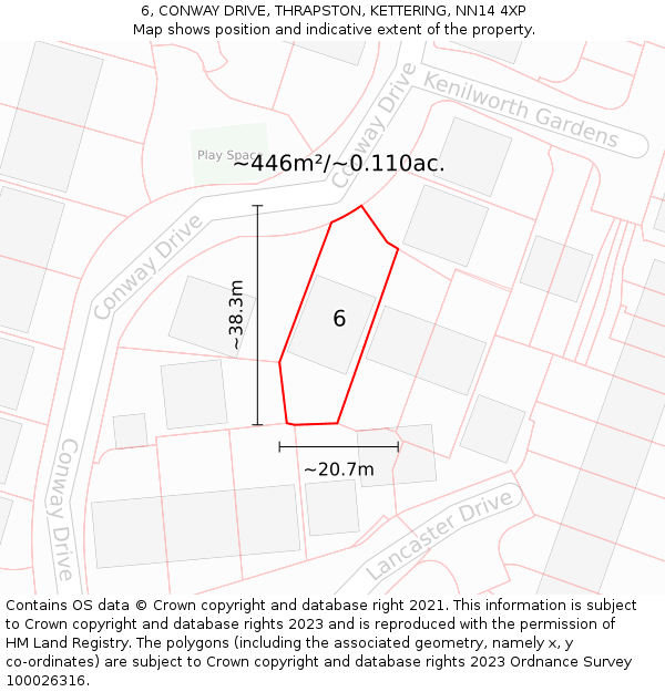 6, CONWAY DRIVE, THRAPSTON, KETTERING, NN14 4XP: Plot and title map
