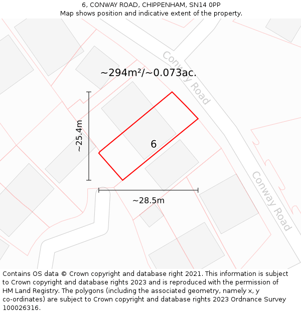 6, CONWAY ROAD, CHIPPENHAM, SN14 0PP: Plot and title map