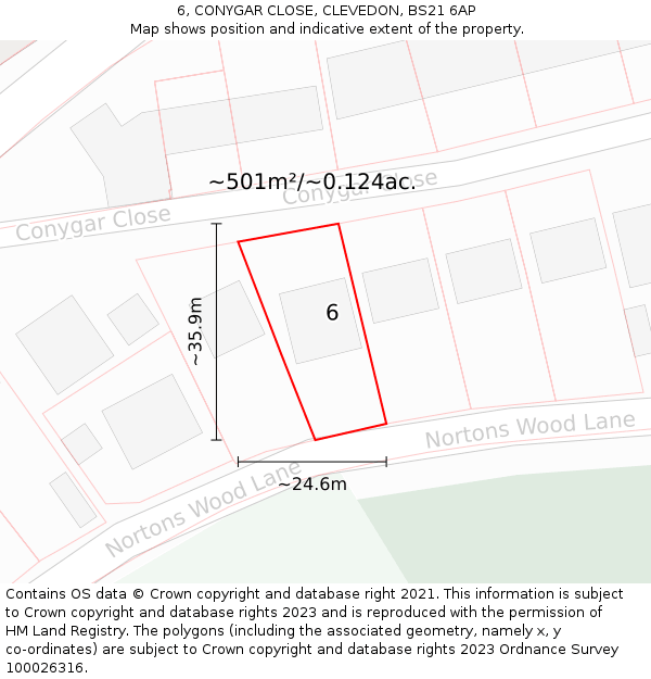 6, CONYGAR CLOSE, CLEVEDON, BS21 6AP: Plot and title map