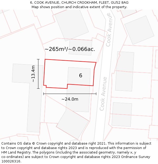 6, COOK AVENUE, CHURCH CROOKHAM, FLEET, GU52 8AG: Plot and title map