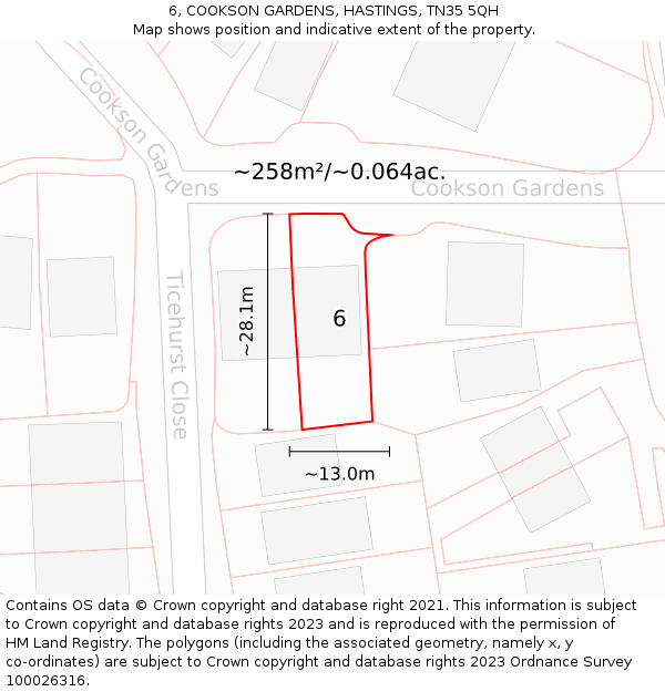 6, COOKSON GARDENS, HASTINGS, TN35 5QH: Plot and title map