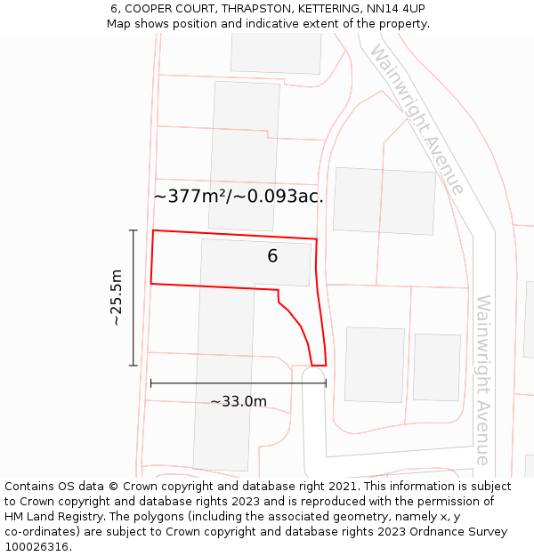 6, COOPER COURT, THRAPSTON, KETTERING, NN14 4UP: Plot and title map