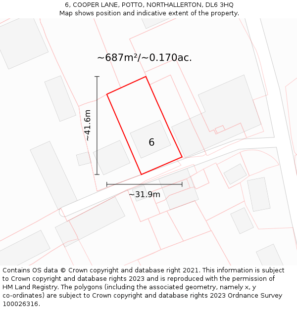 6, COOPER LANE, POTTO, NORTHALLERTON, DL6 3HQ: Plot and title map
