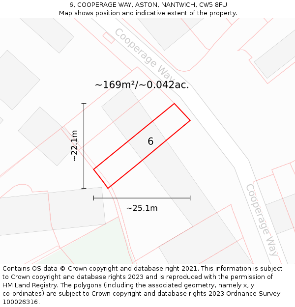6, COOPERAGE WAY, ASTON, NANTWICH, CW5 8FU: Plot and title map