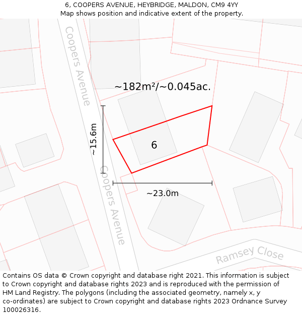 6, COOPERS AVENUE, HEYBRIDGE, MALDON, CM9 4YY: Plot and title map