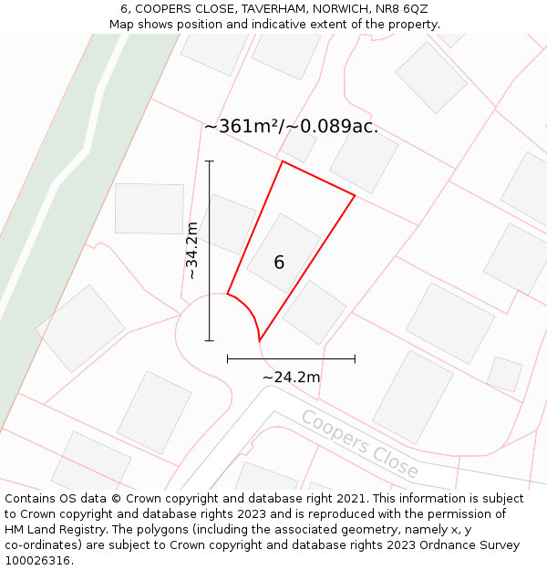 6, COOPERS CLOSE, TAVERHAM, NORWICH, NR8 6QZ: Plot and title map