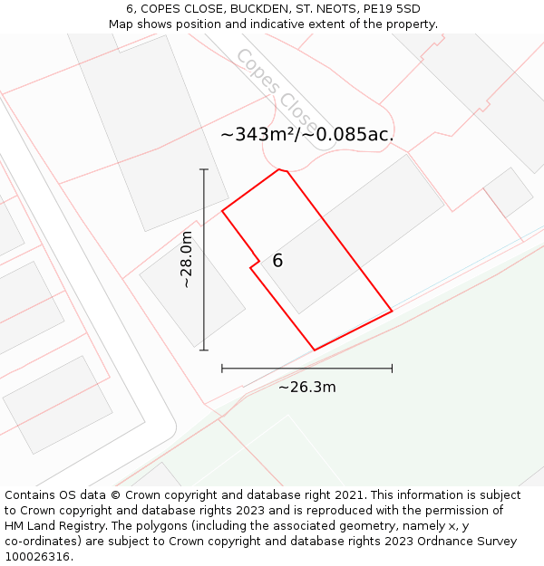 6, COPES CLOSE, BUCKDEN, ST. NEOTS, PE19 5SD: Plot and title map
