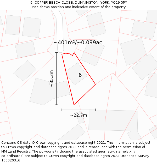 6, COPPER BEECH CLOSE, DUNNINGTON, YORK, YO19 5PY: Plot and title map