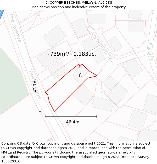 6, COPPER BEECHES, WELWYN, AL6 0SS: Plot and title map