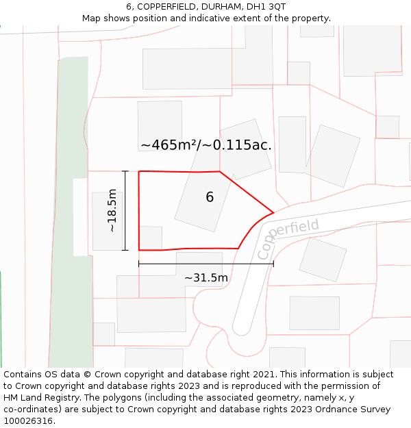 6, COPPERFIELD, DURHAM, DH1 3QT: Plot and title map