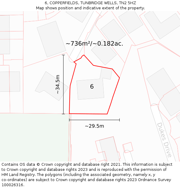 6, COPPERFIELDS, TUNBRIDGE WELLS, TN2 5HZ: Plot and title map