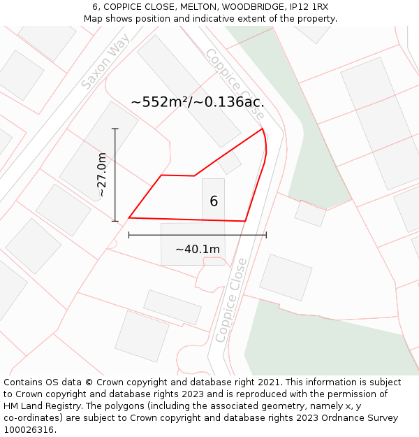6, COPPICE CLOSE, MELTON, WOODBRIDGE, IP12 1RX: Plot and title map
