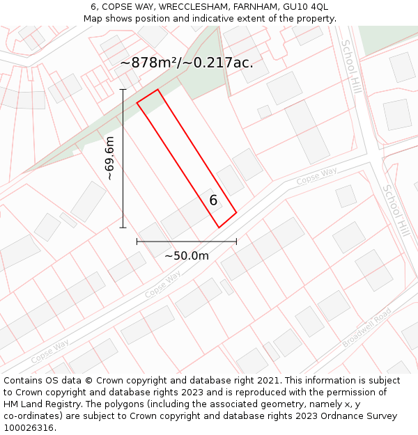 6, COPSE WAY, WRECCLESHAM, FARNHAM, GU10 4QL: Plot and title map