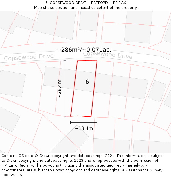 6, COPSEWOOD DRIVE, HEREFORD, HR1 1AX: Plot and title map