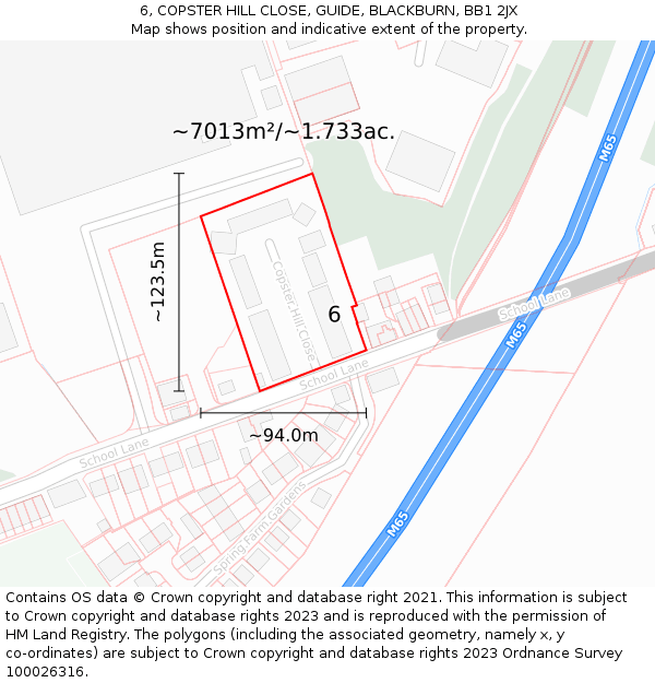 6, COPSTER HILL CLOSE, GUIDE, BLACKBURN, BB1 2JX: Plot and title map
