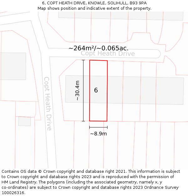 6, COPT HEATH DRIVE, KNOWLE, SOLIHULL, B93 9PA: Plot and title map