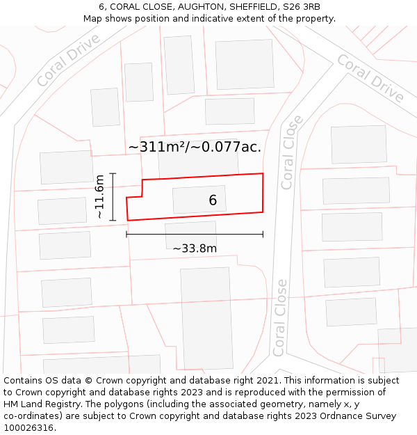6, CORAL CLOSE, AUGHTON, SHEFFIELD, S26 3RB: Plot and title map