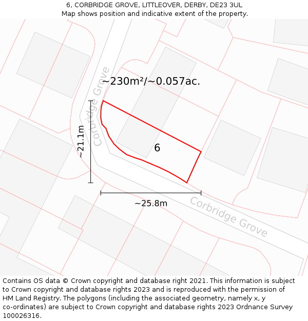 6, CORBRIDGE GROVE, LITTLEOVER, DERBY, DE23 3UL: Plot and title map