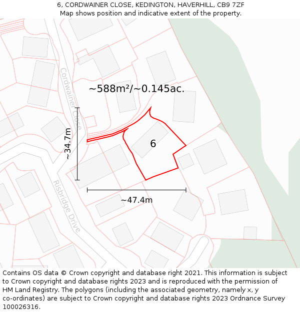 6, CORDWAINER CLOSE, KEDINGTON, HAVERHILL, CB9 7ZF: Plot and title map