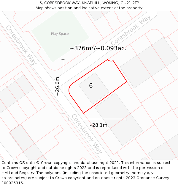 6, CORESBROOK WAY, KNAPHILL, WOKING, GU21 2TP: Plot and title map