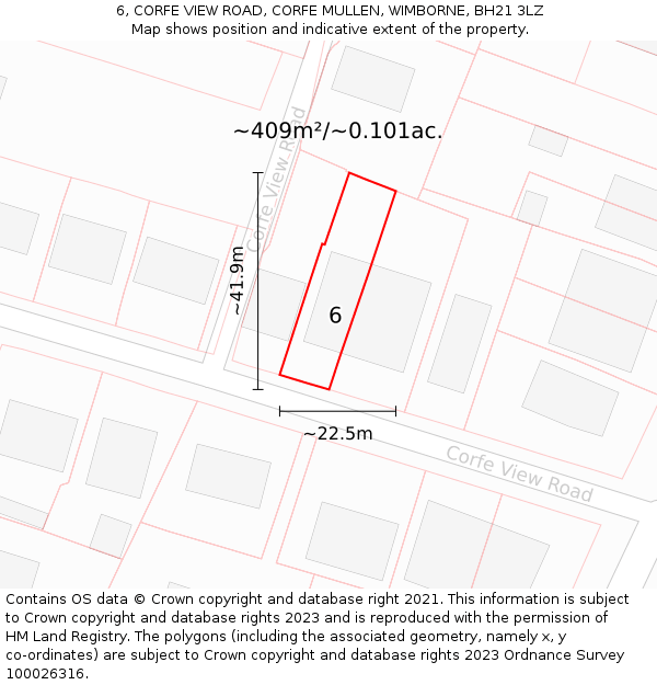 6, CORFE VIEW ROAD, CORFE MULLEN, WIMBORNE, BH21 3LZ: Plot and title map