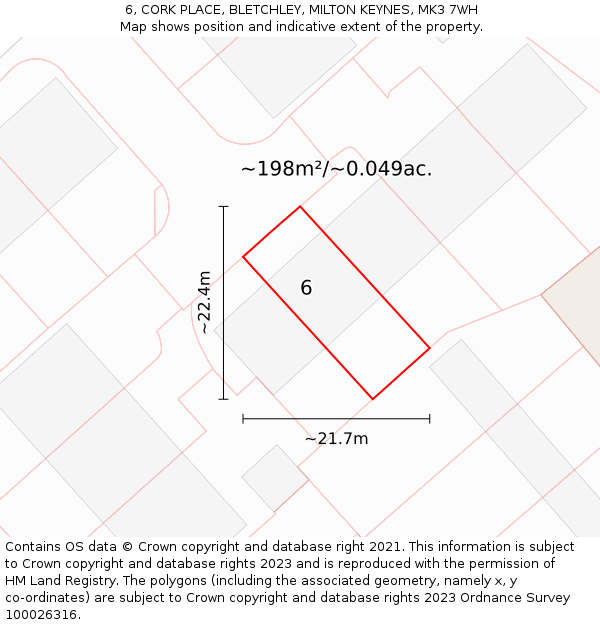 6, CORK PLACE, BLETCHLEY, MILTON KEYNES, MK3 7WH: Plot and title map