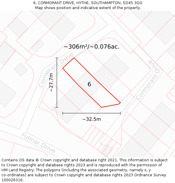 6, CORMORANT DRIVE, HYTHE, SOUTHAMPTON, SO45 3GG: Plot and title map